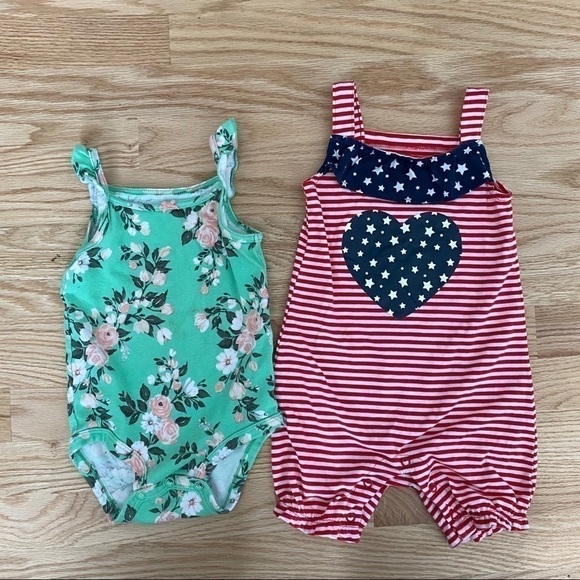 Girls Romper Onesie Bundle Patriotic Sz 18 months Green Flora Sleeveless Red - Picture 1 of 7